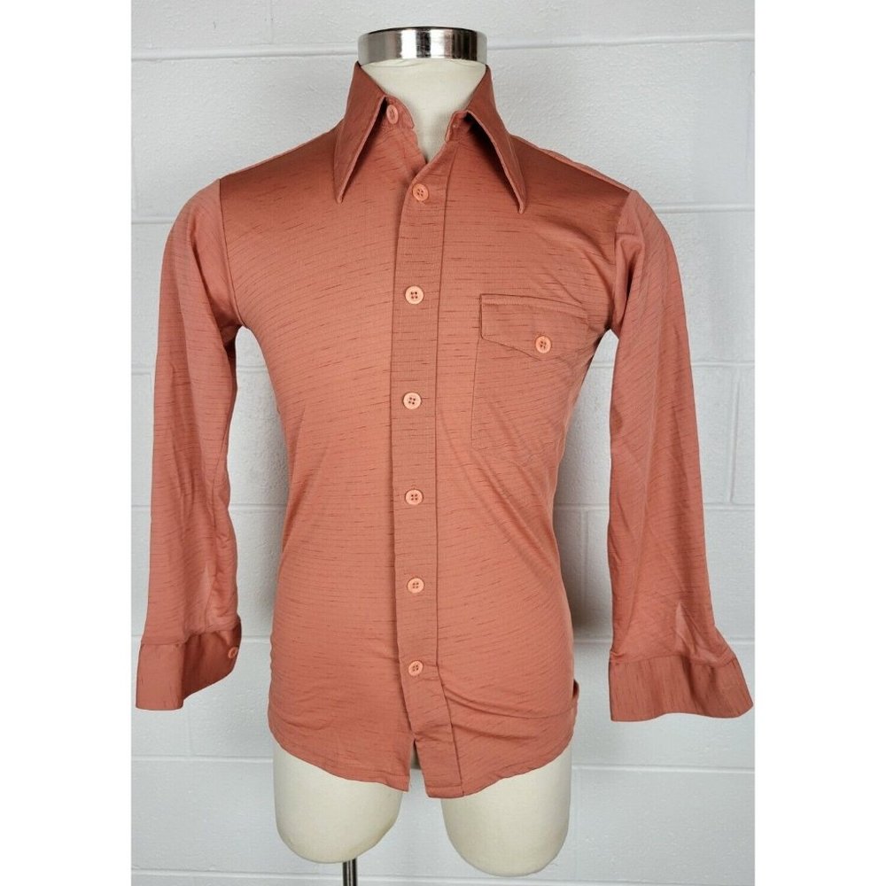 Vintage Gimbels Mens Pink Polyester Button Front Disco Shirt M